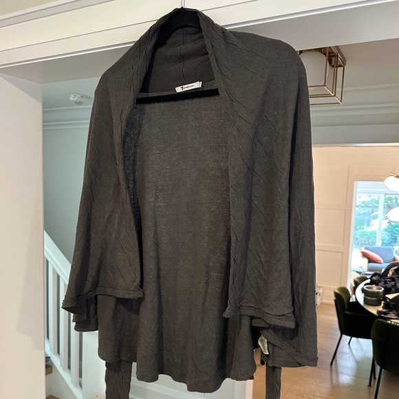 T by Alexander Wang Grey Crinkled Jersey Knit Moto Draping Open Cardigan - Sz M - Picture 4 of 11